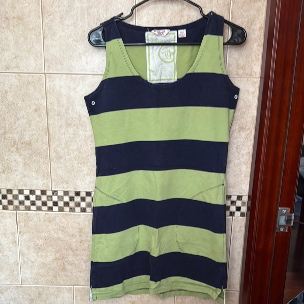 Original Penguin Green and Black Striped Mini Dress